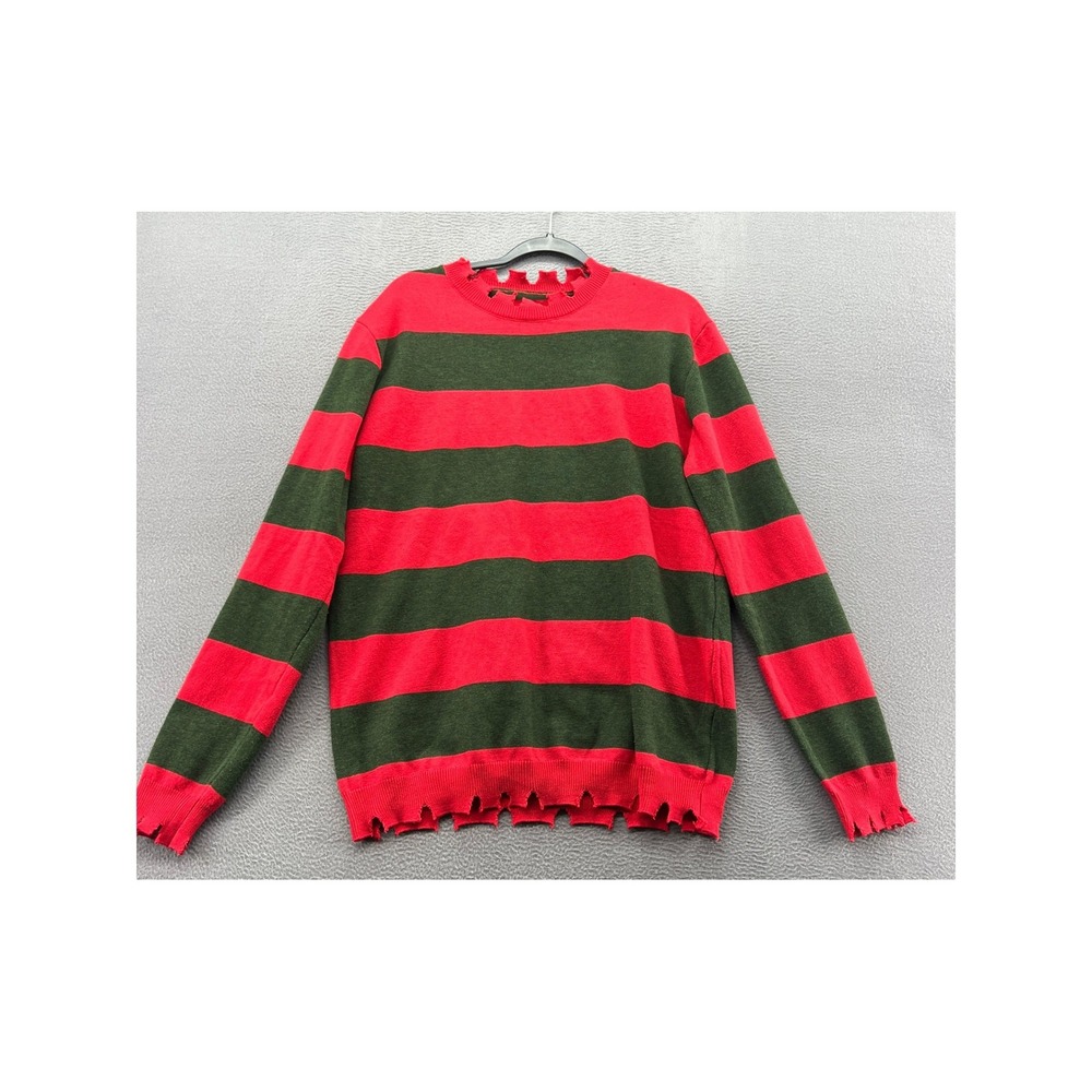 Freddy Krueger Sweater Men's M Costume Red & Green Striped Distressed Horror